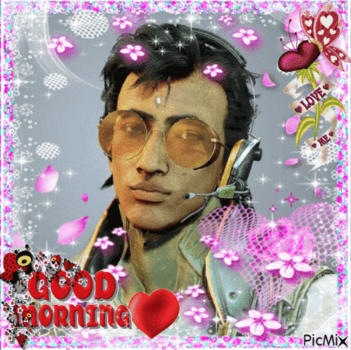 A Picture Of A Man Wearing Sunglasses And A Headset With The Words Good Morning GIF