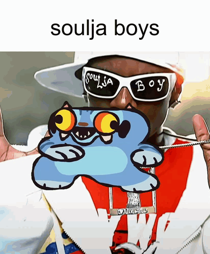 a picture of a man wearing sunglasses with the words soulja boys