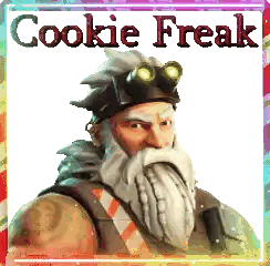 a picture of a man with a beard and goggles with the words cookie freak above him