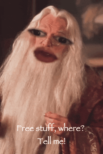 A Picture Of A Man With A Beard And The Words " Free Stuff Where Tell Me " GIF