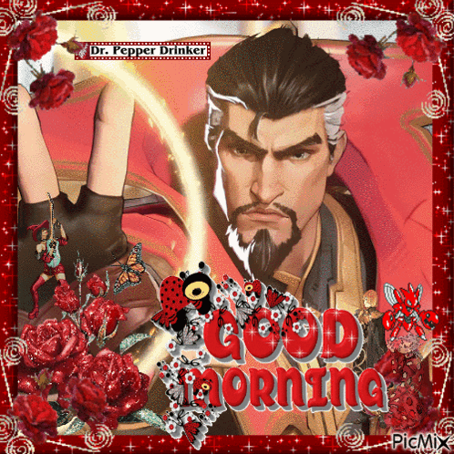 A Picture Of A Man With A Beard And The Words " Good Morning " GIF