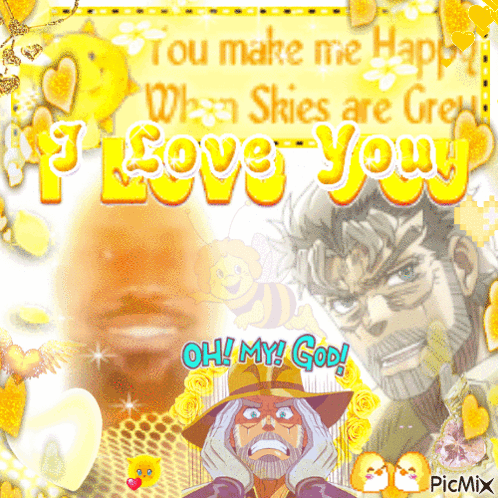A Picture Of A Man With A Beard And The Words " You Make Me Happy When Skies Are Grey " GIF