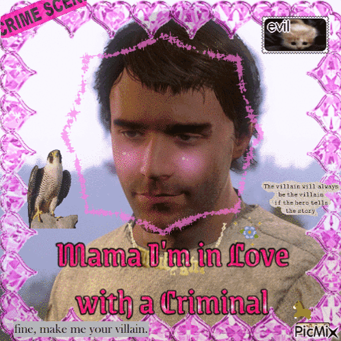 A Picture Of A Man With A Bird And The Words Mama I 'M In Love With A Criminal GIF