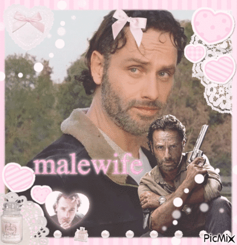 A Picture Of A Man With A Bow In His Hair And The Words Malewife GIF