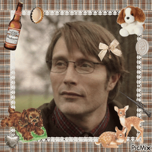 A Picture Of A Man With A Budweiser Bottle Behind Him GIF