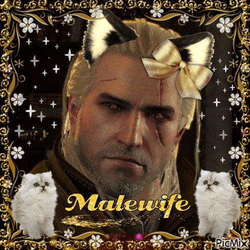A Picture Of A Man With A Cat Ear And The Name Malewife GIF