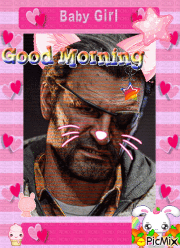 A Picture Of A Man With A Cat Ear And The Words " Baby Girl Good Morning " GIF