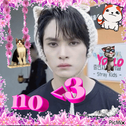 A Picture Of A Man With A Cat Ear Hat And The Number 3 On It GIF