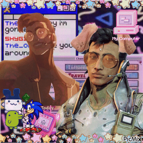 A Picture Of A Man With A Dog Ear Headset And A Sonic The Hedgehog GIF