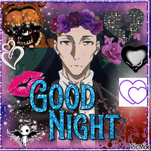 A Picture Of A Man With A Flower Crown And The Words Good Night On It GIF
