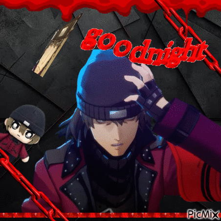 A Picture Of A Man With A Hat And The Words Goodnight In Red GIF