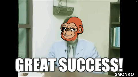 A Picture Of A Man With A Monkey On His Face And The Words Great Success GIF