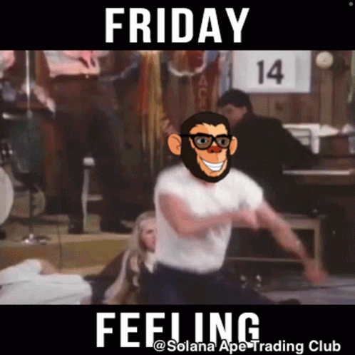 A Picture Of A Man With A Monkey On His Head And The Words Friday Feeling GIF