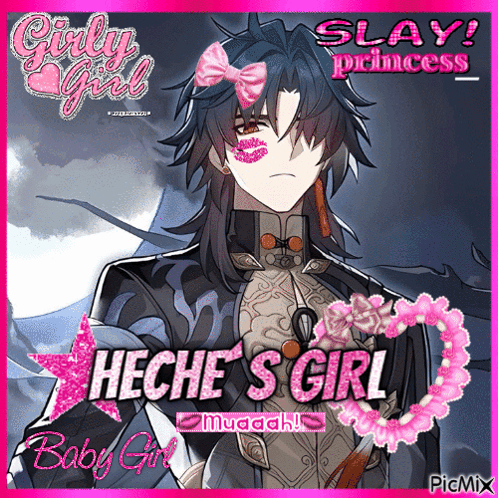A Picture Of A Man With A Pink Bow On His Head And The Words " Slay Princess " GIF