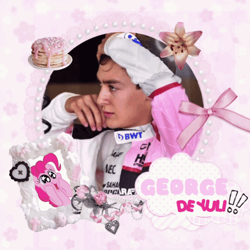 A Picture Of A Man With A Pink Pony And The Name George De Juli GIF