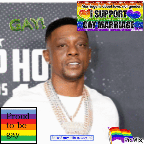 A Picture Of A Man With A Rainbow Flag And The Words I Support Gay Marriage GIF