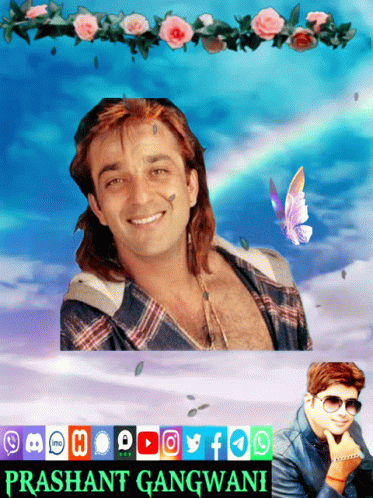 A Picture Of A Man With A Rainbow In The Background And The Name Prashant Gangwani On The Bottom GIF