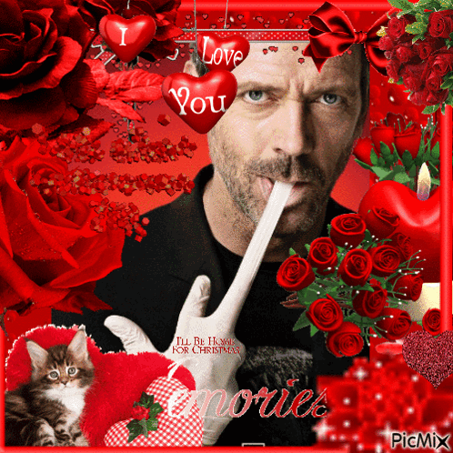 A Picture Of A Man With A Stick In His Mouth And Hearts That Say Love You GIF