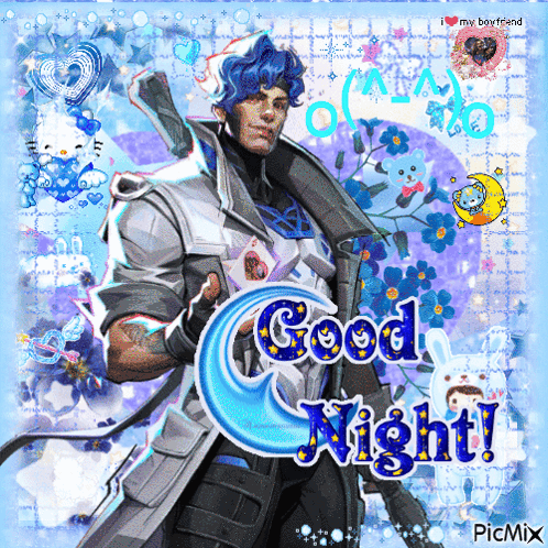 A Picture Of A Man With A Sword And The Words Good Night On It GIF