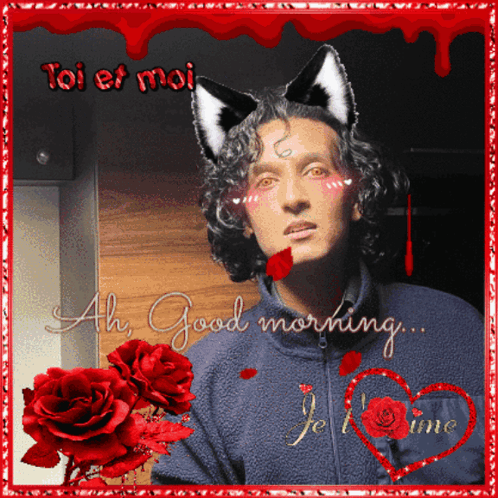 Man With Cat Ears Saying Ah Good Morning Je T'aime GIF