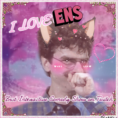 A Picture Of A Man With Cat Ears And The Words " I Love Ens " Above Him GIF