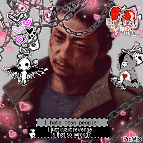 A Picture Of A Man With Chains Around His Head And The Words I Hate Mean People On The Bottom GIF