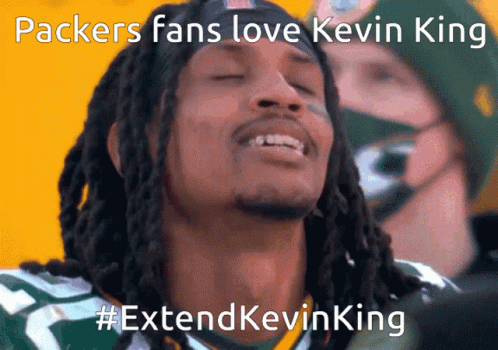 A Picture Of A Man With Dreadlocks And The Caption " Packers Fans Love Kevin King #Extendkevinking " GIF