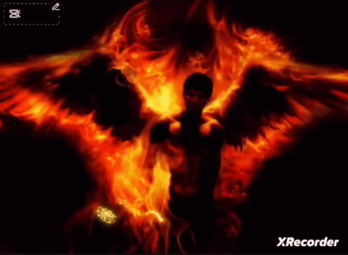 A Picture Of A Man With Fire Wings And The Name Ali On The Bottom GIF