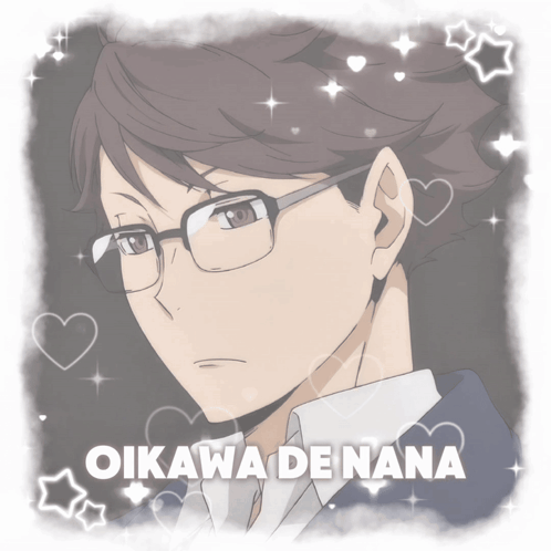 A Picture Of A Man With Glasses And The Name Oikawa De Nana On It GIF