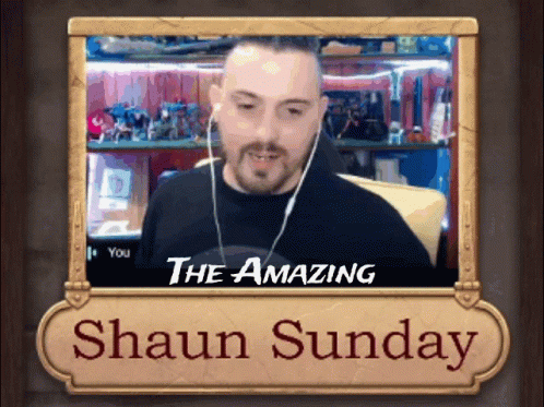 a picture of a man with headphones and the words the amazing shaun sunday on the bottom