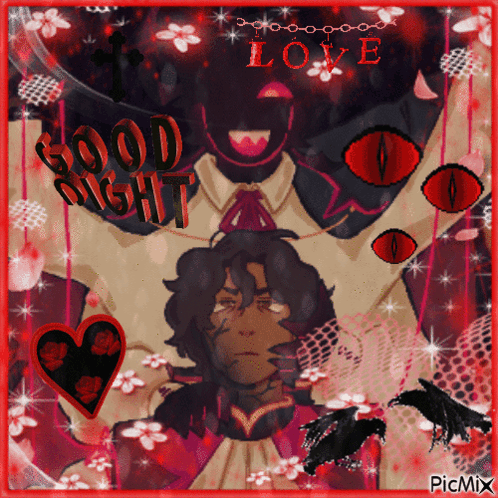 A Picture Of A Man With Hearts And The Words Good Night Love GIF