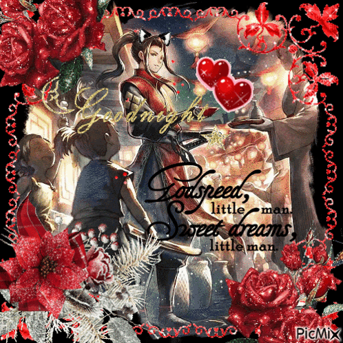 A Picture Of A Man With Hearts And The Words Goodnight Godspeed Little Man Sweet Dreams Little Man On It GIF