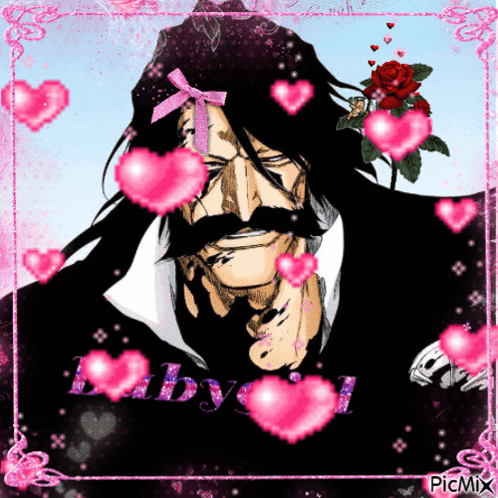 A Picture Of A Man With Hearts Around Him And The Name Libby On It GIF