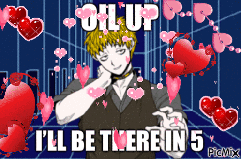 Man With Hearts Saying I'll Be There In 5 GIF