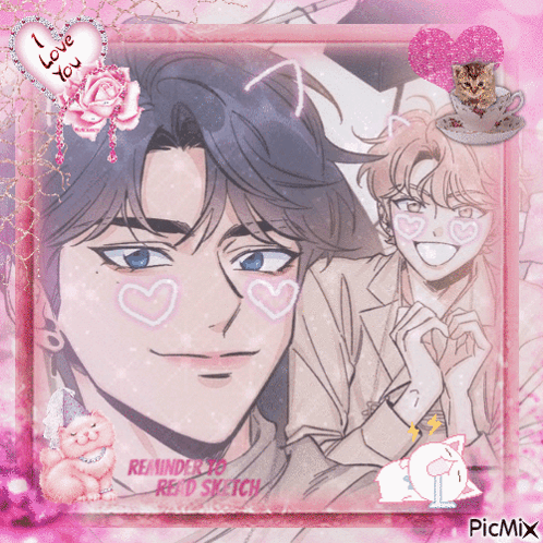 A Picture Of A Man With Hearts On His Face And The Words Reminder To Red Sketch On The Bottom GIF
