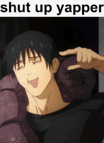 A Picture Of A Man With His Eyes Closed And The Words Shut Up Yapper GIF