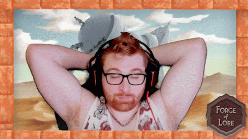 A Picture Of A Man With His Hands Behind His Head With The Words Force Of Lore On The Bottom GIF