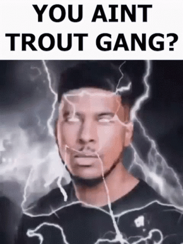 A Picture Of A Man With Lightning Coming Out Of His Head And The Words You Aint Trout Gang . GIF