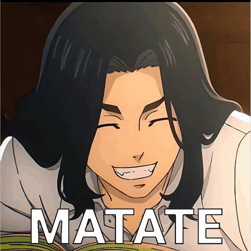 A Picture Of A Man With Long Hair And The Word Matate On It GIF