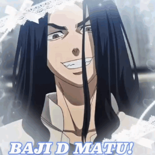 A Picture Of A Man With Long Hair And The Words Baji D Matiu GIF