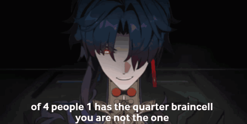 A Picture Of A Man With Red Eyes And The Words Of 4 People 1 Has The Quarter Braincell You Are Not The One GIF