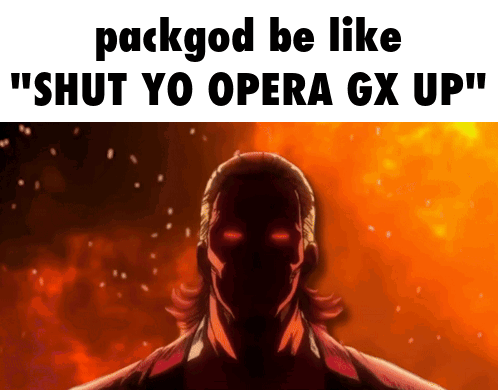 A Picture Of A Man With Red Eyes And The Words " Packgod Be Like " GIF