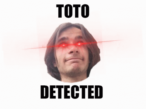 A Picture Of A Man With Red Eyes And The Words Toto Detected Below Him GIF