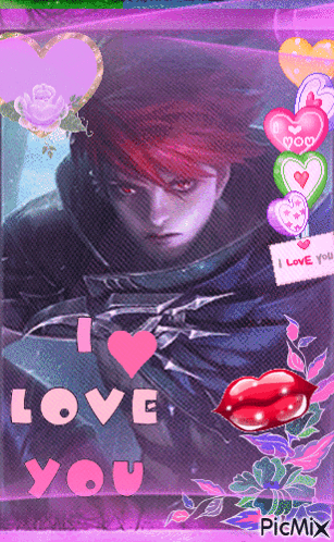 A Picture Of A Man With Red Hair And The Words " I Love You " On It GIF