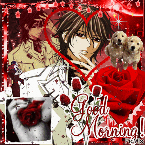 A Picture Of A Man With Red Roses And The Words Good Morning On The Bottom GIF
