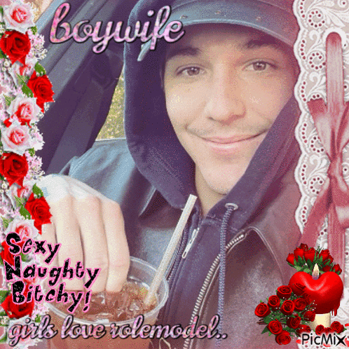 a picture of a man with the caption boywife sexy naughty bitch