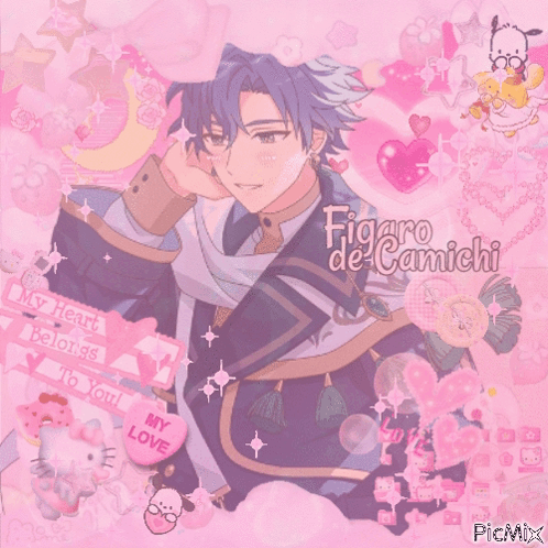A Picture Of A Man With The Name Figaro De Camichi On The Bottom GIF