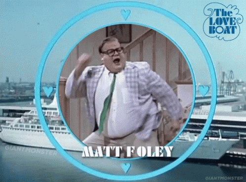A Picture Of A Man With The Name Matt Foley Written On It GIF