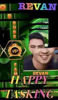 A Picture Of A Man With The Name Revan On It GIF