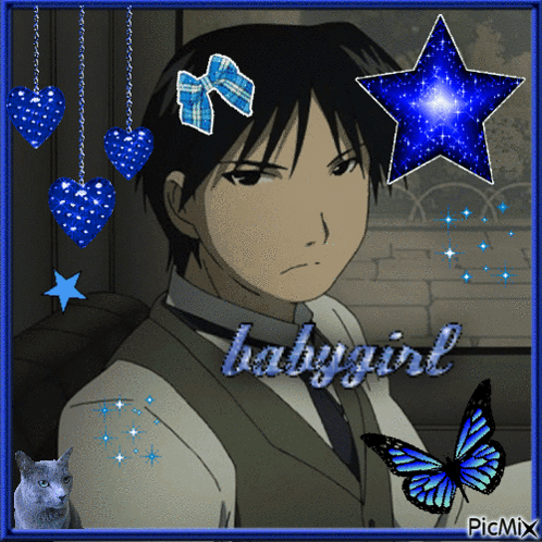 A Picture Of A Man With The Word Babygirl Written In Blue GIF